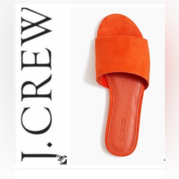 J Crew Microsuede Single Strap Orange Slide Sandal size 8 NIB - Picture 1 of 5
